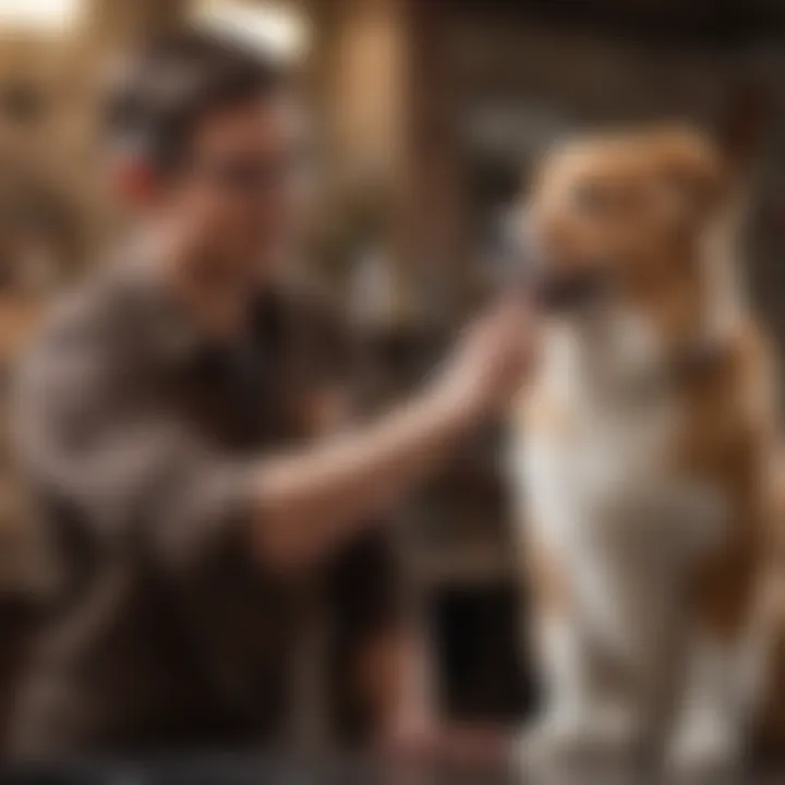 Pet owner discussing grooming needs with a professional