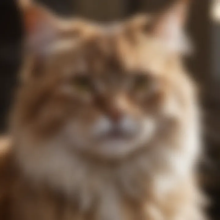 Close-up of a cat grooming itself, showcasing its fur