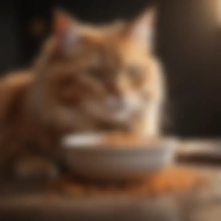 Bowl of high-fiber cat food designed to reduce hairballs