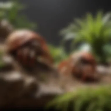 An informative layout demonstrating live versus artificial plants in a hermit crab habitat