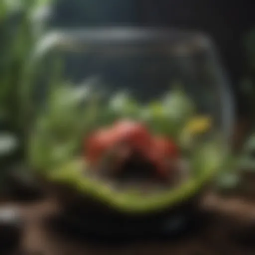 A vibrant terrarium showcasing various plants suitable for hermit crabs