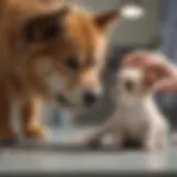 A veterinarian examining a distressed pet in an emergency setting.