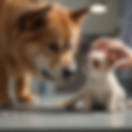 A veterinarian examining a distressed pet in an emergency setting.