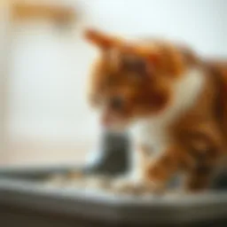 Cat curiously examining litter box