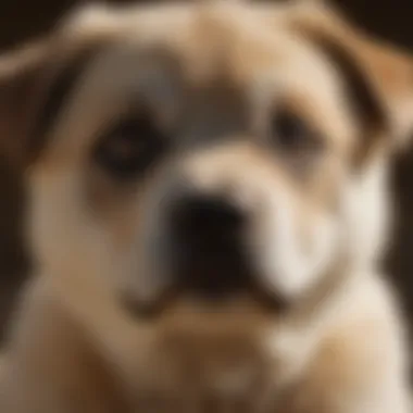 A close-up of a Kangal pup's face, highlighting its expressive eyes and distinct features.