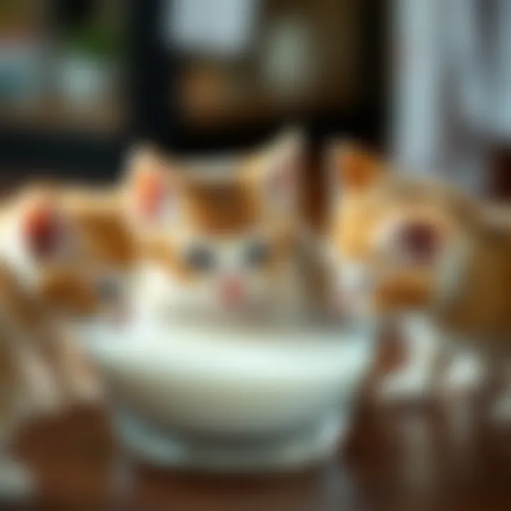 Kittens exploring a bowl of milk