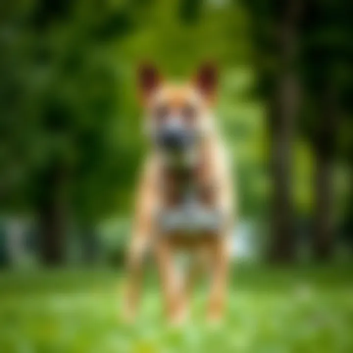 A large short-haired dog standing proudly in a lush green park