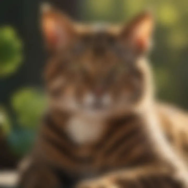 A leopard cat resting elegantly in a sunlit spot, showcasing its distinctive spotted coat.