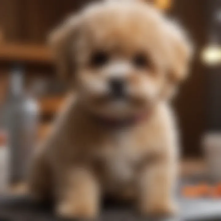 Maltipoo being groomed by its owner