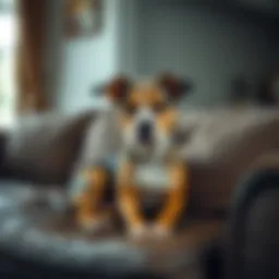 A dog looking guilty on a couch with wet cushions