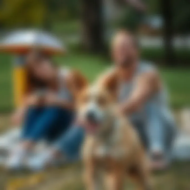 A happy family engaging in outdoor activities with their medium shedless dog, emphasizing companionship and playfulness.