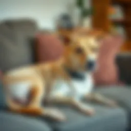 A graceful medium shedless dog lounging comfortably on a couch, showcasing its sleek coat and friendly demeanor.