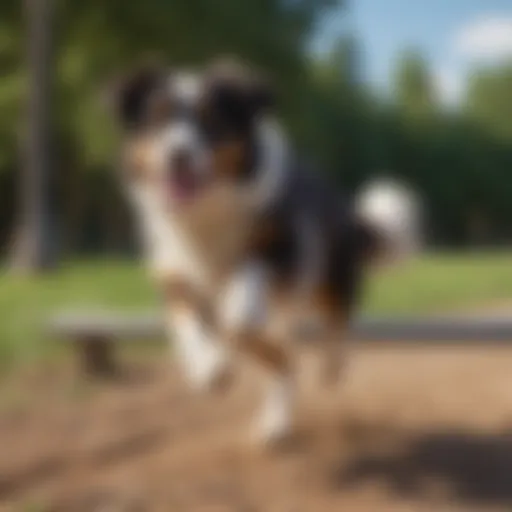 Mini Australian Shepherd showcasing agility in a park