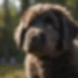 A playful Newfoundland puppy showcasing its fluffy coat and gentle nature.