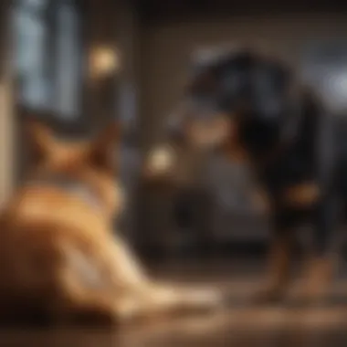 A concerned pet owner observing their dog for signs of distress.