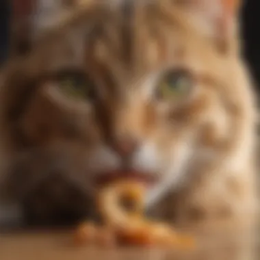 A close-up of a cat enjoying a natural treat