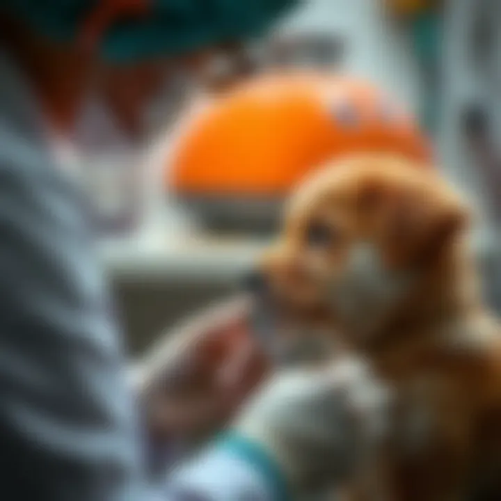 A veterinarian administering a vaccine to a puppy