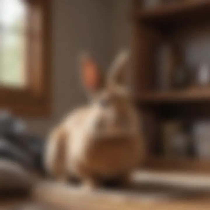 A happy rabbit in a cozy home environment