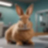 A serene rabbit sitting comfortably in a veterinary clinic, showcasing the importance of routine check-ups.