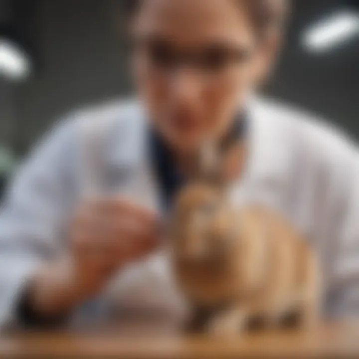 A rabbit receiving a thorough examination from a veterinarian, emphasizing the care involved in check-ups.