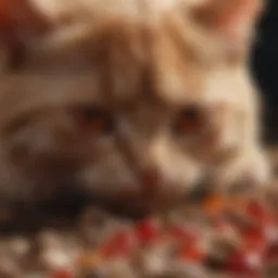 Close-up of cat feces with red discoloration