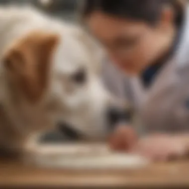 Veterinarian examining a dog to diagnose rice allergies.