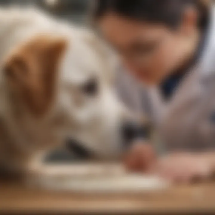 Veterinarian examining a dog to diagnose rice allergies.