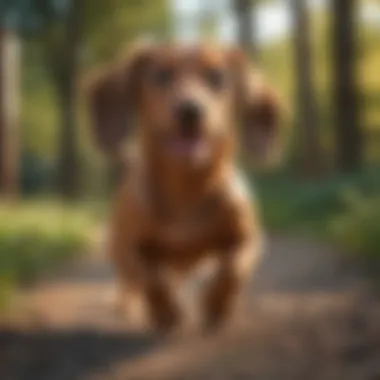 Dachshund playing happily outdoors