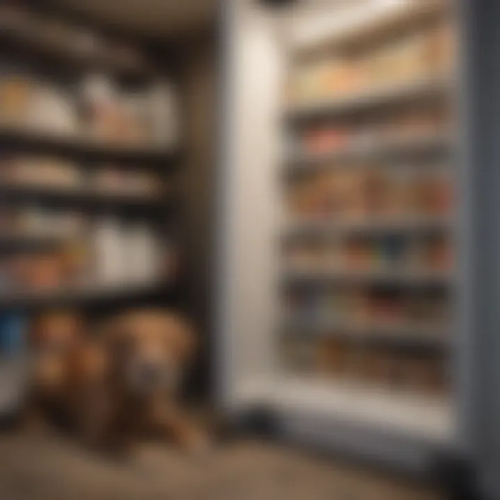 A refrigerator showcasing organized dog food storage