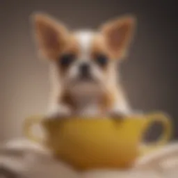 A teacup dog perched on a soft cushion, showcasing its small stature.