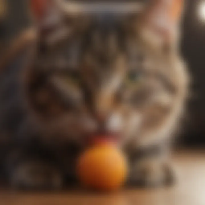 A cat engaging with a safe chew toy instead of a cord