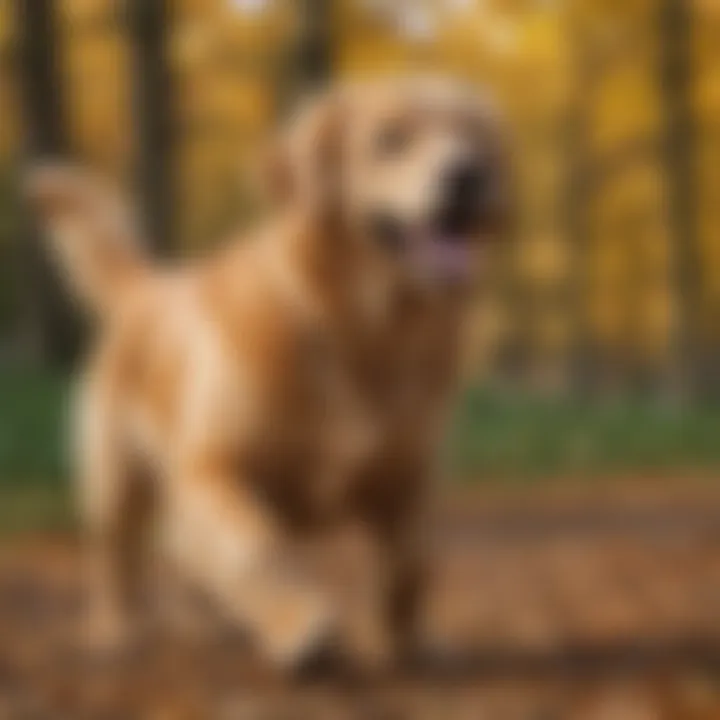 A Blockhead Golden Retriever engaging in a playful activity in a park