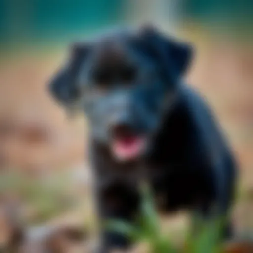 Black Labrador puppy with a playful expression
