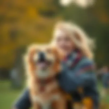 A joyful emotional support dog with its owner in a serene environment