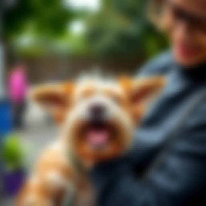 Pet owner and dog enjoying quality time post grooming