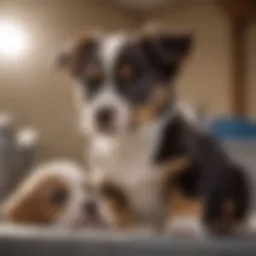 Veterinarian examining a puppy
