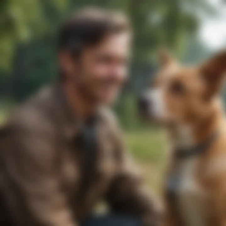 A happy pet owner with a well-behaved dog