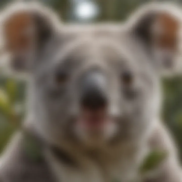 A close-up image of a koala with a focused expression, symbolizing awareness