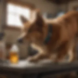 A dog receiving veterinary check-up