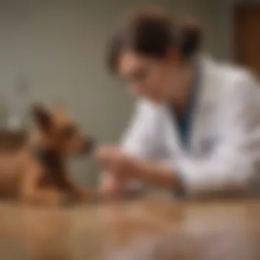 Veterinarian examining a dog at home