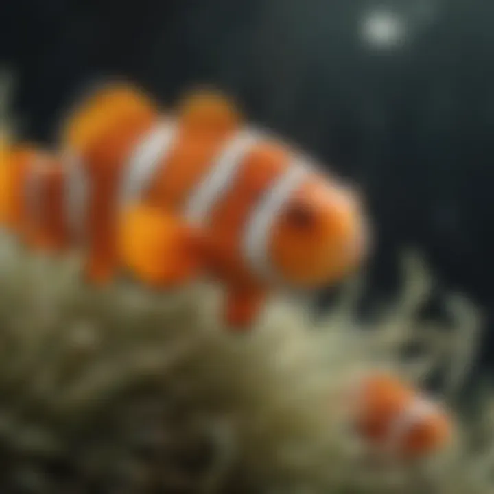 Captive clownfish being fed commercial fish food