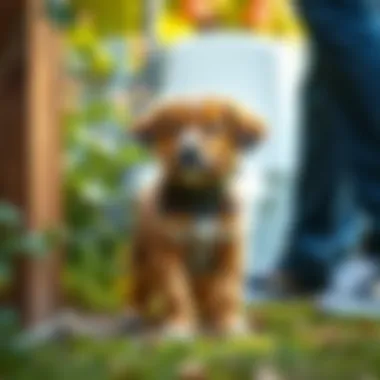 Establishing a Potty Area A puppy with its owner at a designated potty area