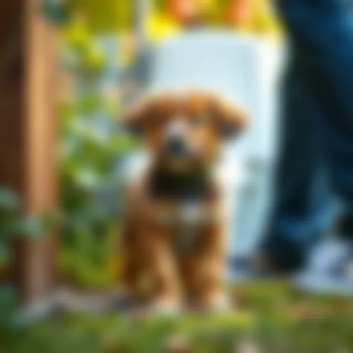 Establishing a Potty Area A puppy with its owner at a designated potty area