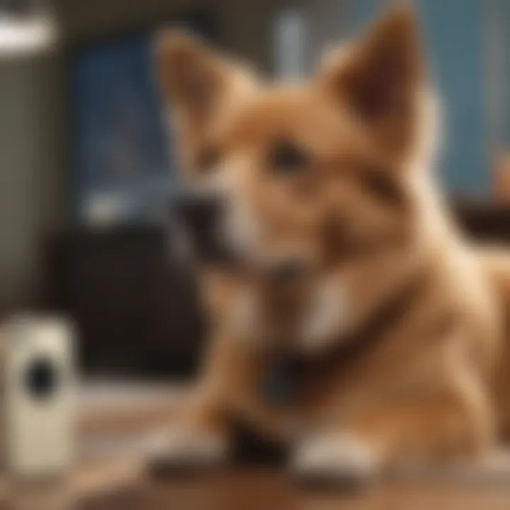 Pet owner monitoring their dog via smartphone