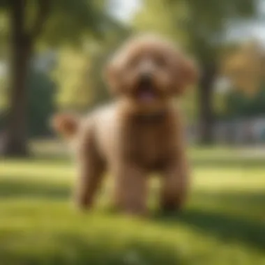 A friendly Golden Doodle playing in a park