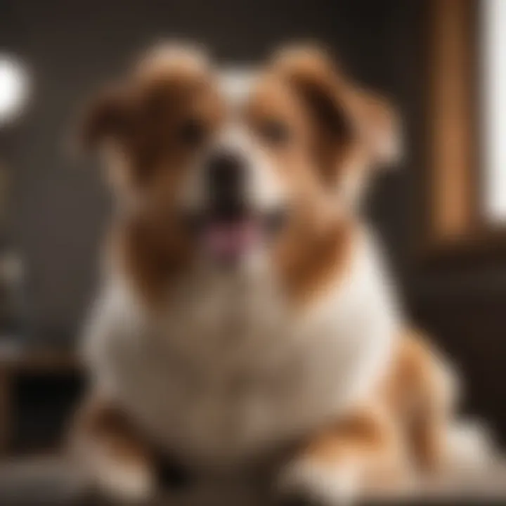 A dog enjoying a grooming session with a top coat brush