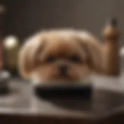 Close-up of a top coat dog brush on a grooming table