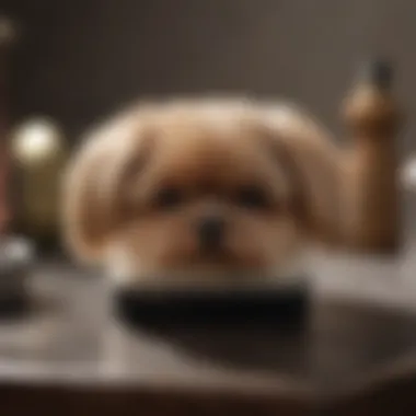 The Essential Top Coat Dog Brush Close-up of a top coat dog brush on a grooming table