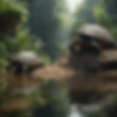 A natural basking area with plants and water for turtles