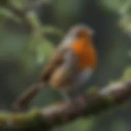 A close-up of a robin perched on a branch, showcasing its vibrant plumage.